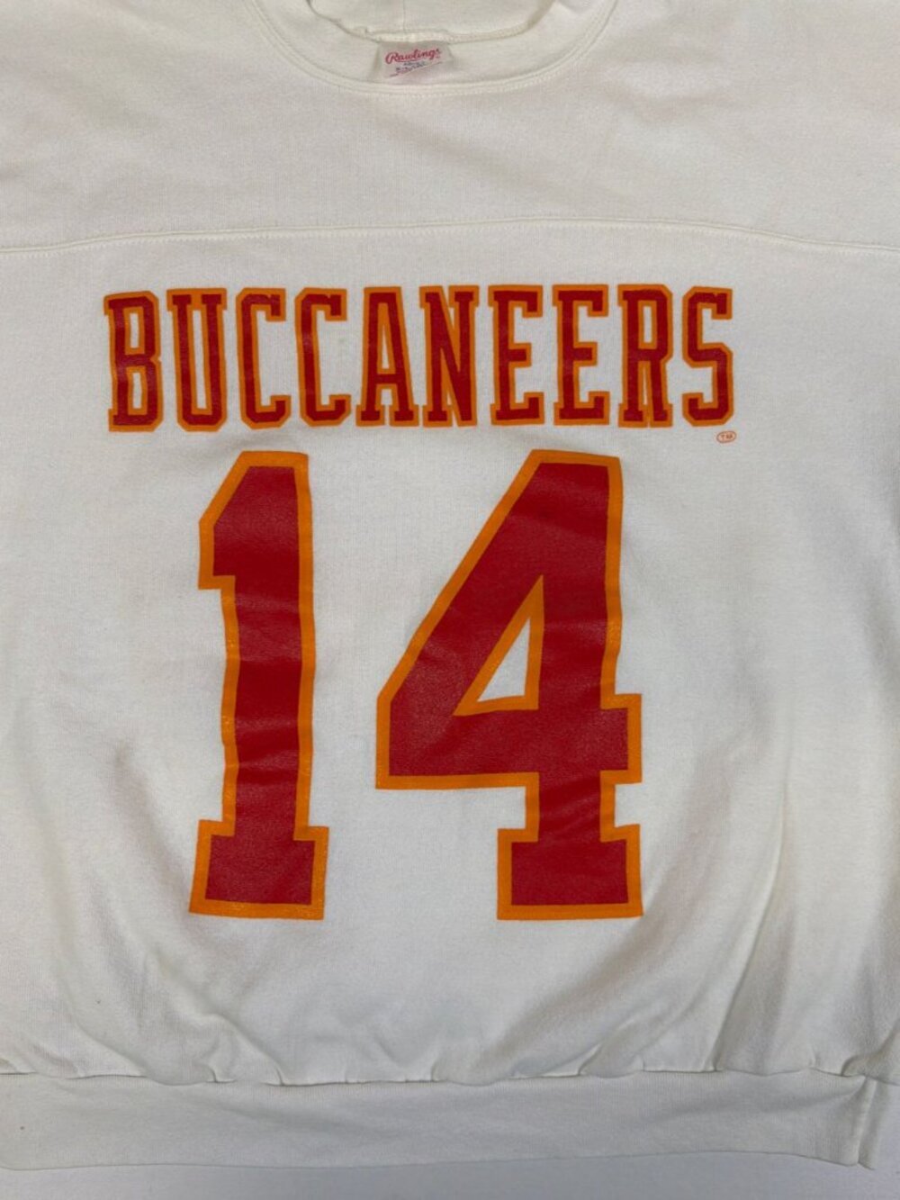 Rawlings Men XL Vintage Tampa Bay Buccaneers #14 Crewneck White Made in USA 80s - Picture 6 of 11
